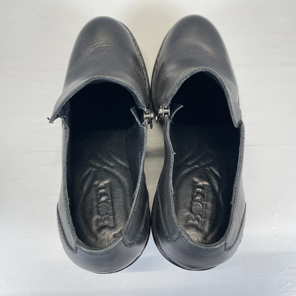 Born Wedge Shoes Womens Size 8 M Black Leather Zip Up Casual Dressy Clogs - Picture 6 of 11